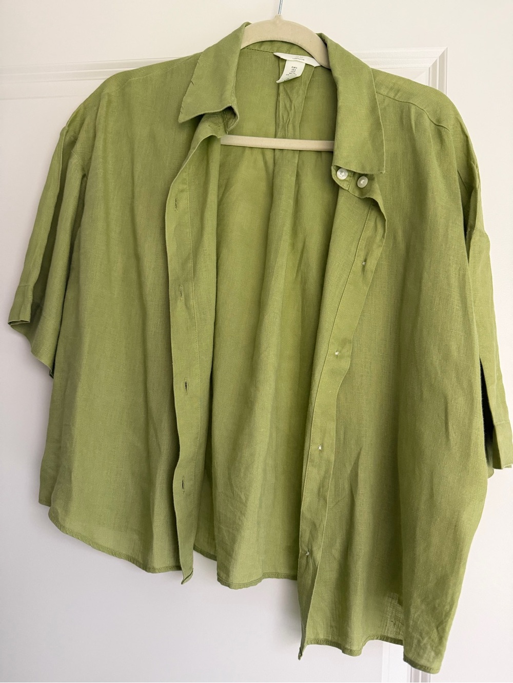 H&M Olive-Green Linen Button-Up Shirt
